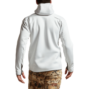 White back view zip hoodie with hood and long sleeves