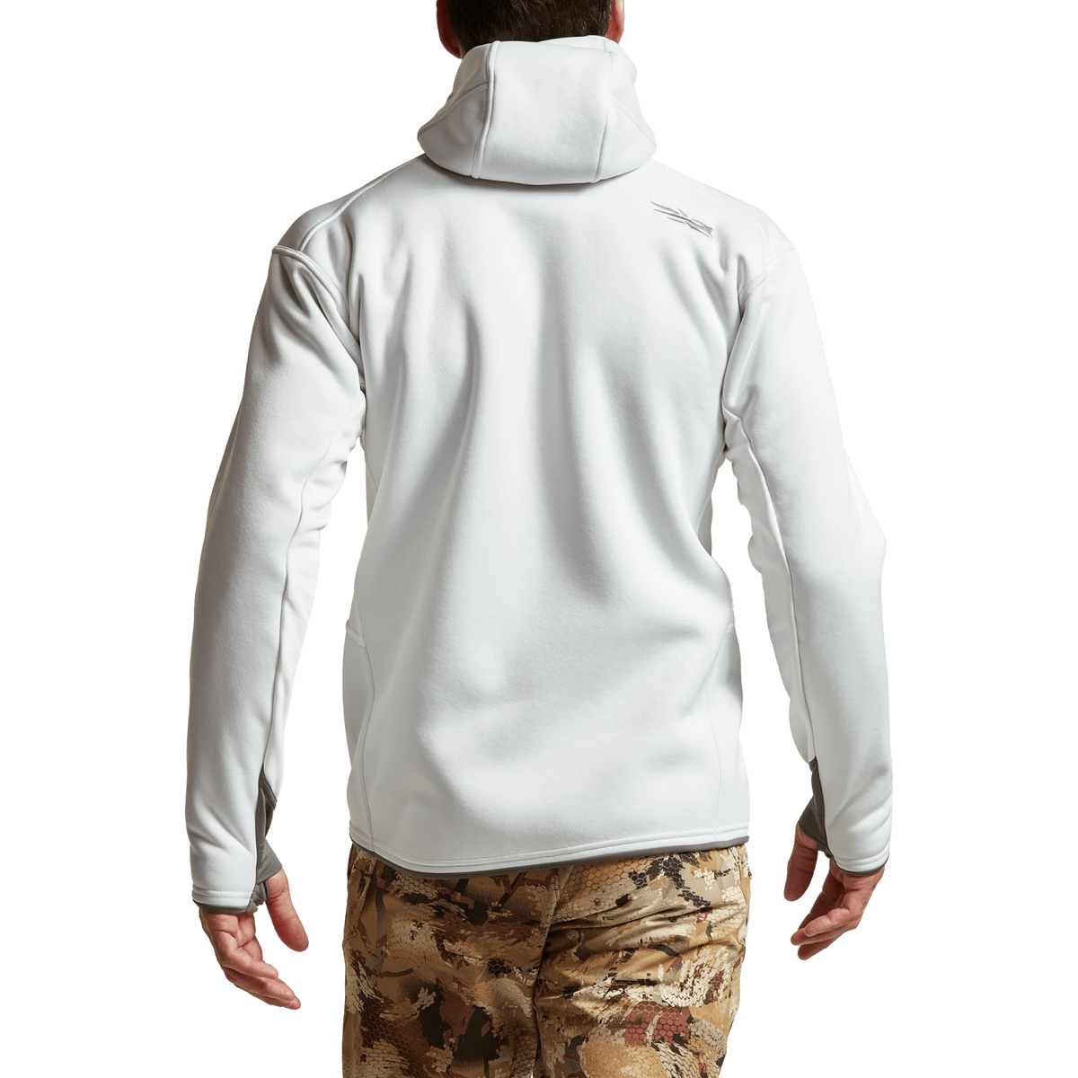 White back view zip hoodie with hood and long sleeves
