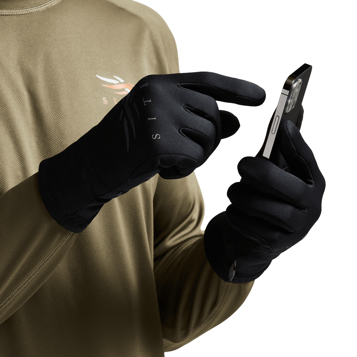 Black Traverse gloves with grip palms and padded knuckles, cuffed wrist