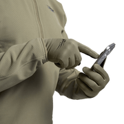 Traverse gloves in Coyote beige showing stitched cuffs and black palm logo
