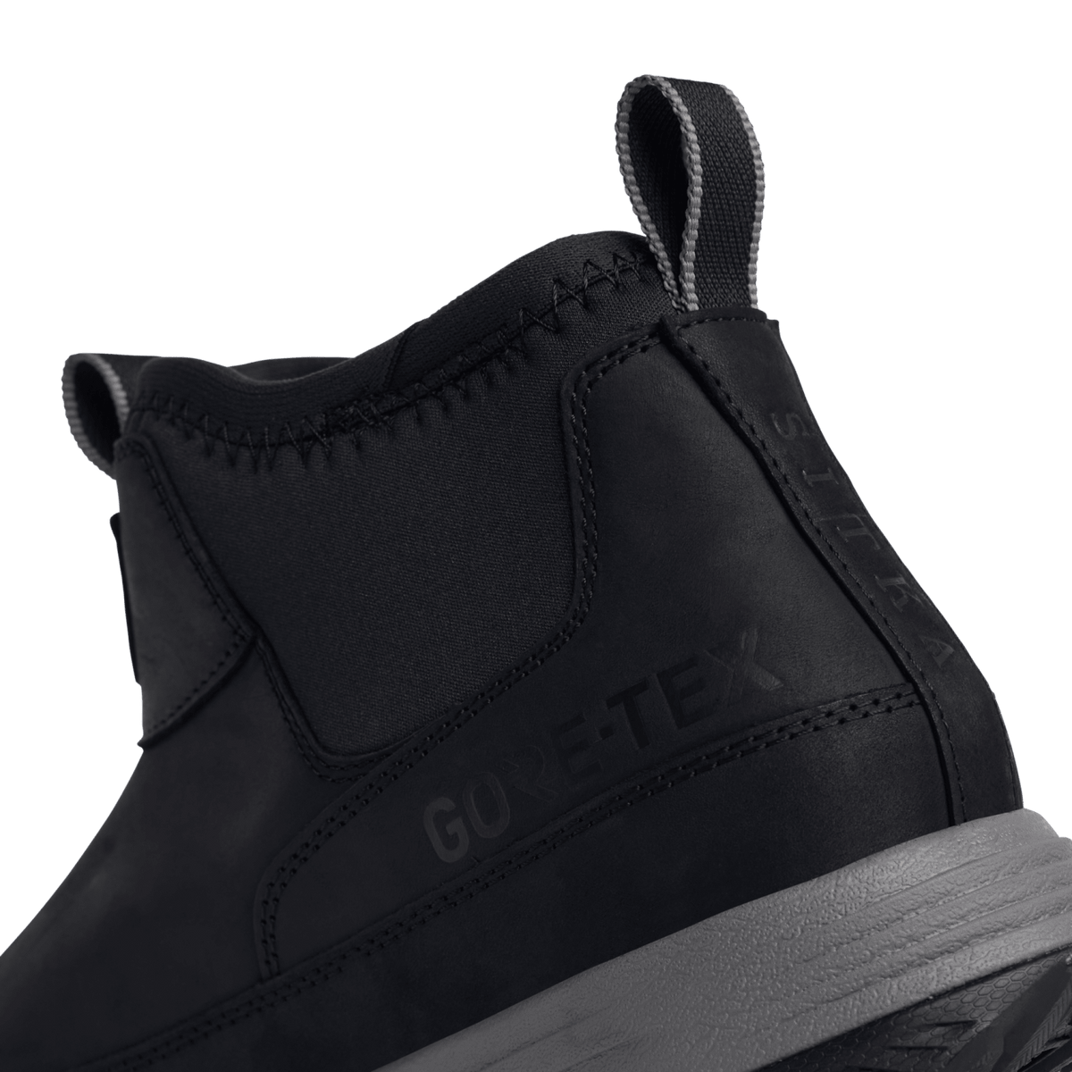 Rover GTX LTH black boot upper detail with GORE TEX logo panel and pull tab