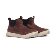 Two-tone ankle boots with burgundy suede uppers and dark side panels