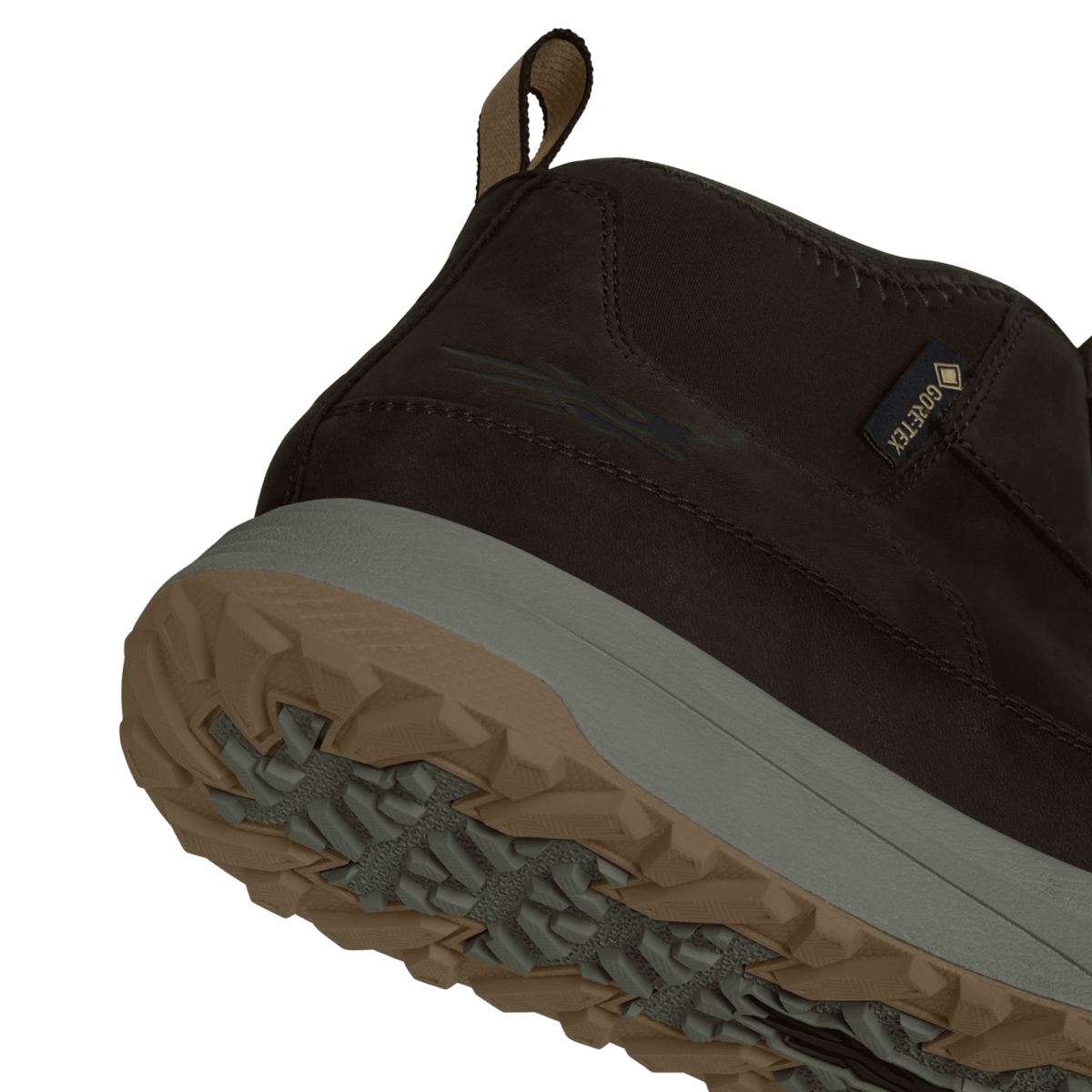 Dark brown leather hiking boot with padded collar and rugged tread sole