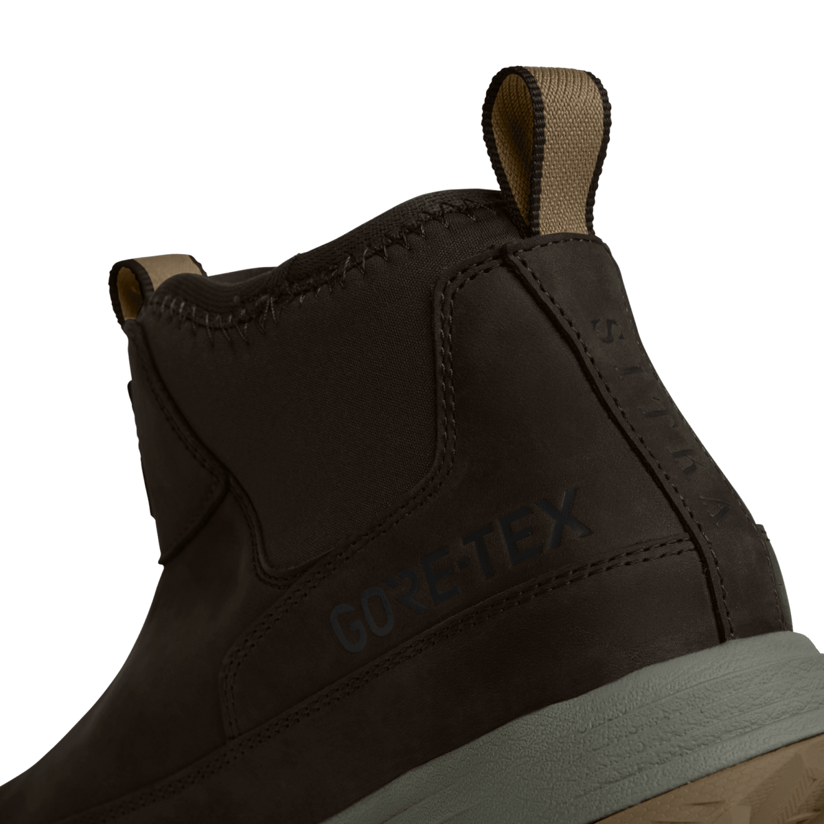 Dark brown boot with GORE-TEX logo detail and padded collar loops