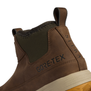 GORE-TEX logo suede ankle boot in brown and dark olive with padded collar