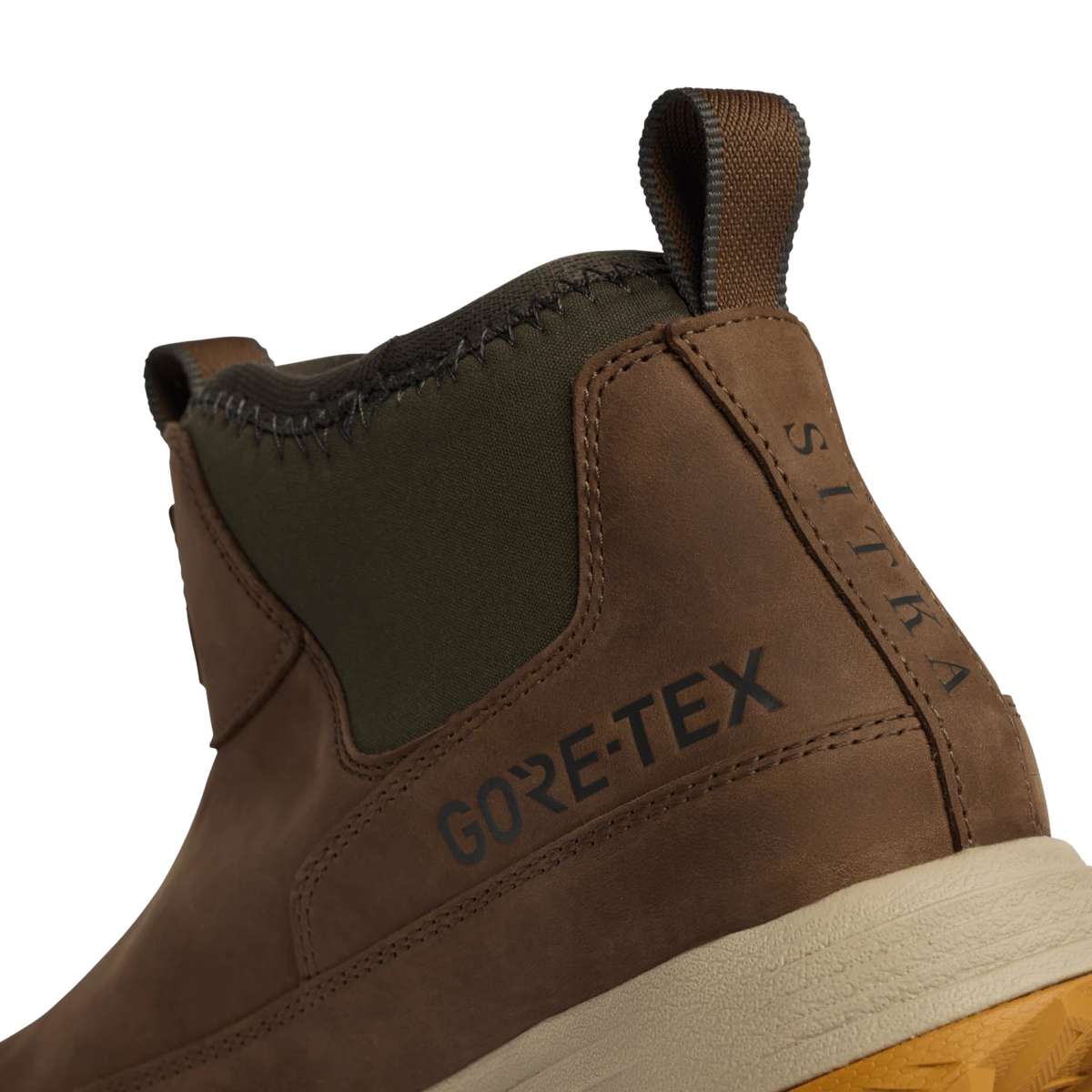 GORE-TEX logo suede ankle boot in brown and dark olive with padded collar