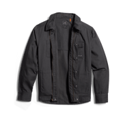 Men’s obsidian-black chore coat open with dark inner layer and chest pockets