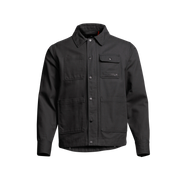 Men’s obsidian-black chore coat with button front and flap chest pockets