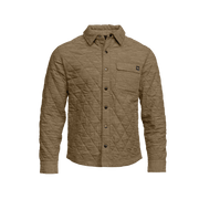 Men's coyote heather quilted shirt jacket with point collar, button placket, chest pocket
