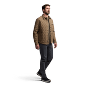 Men's coyote heather shirt jacket with button front, chest pocket, long sleeves