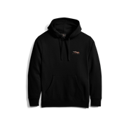 Black pullover hoodie with hood, drawstring, and front kangaroo pocket