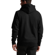 Black pullover hoodie with attached hood, drawstring, and kangaroo pocket