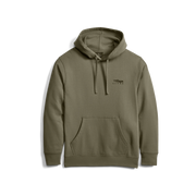 Light olive pullover hoodie with hood, drawstring, and front kangaroo pocket