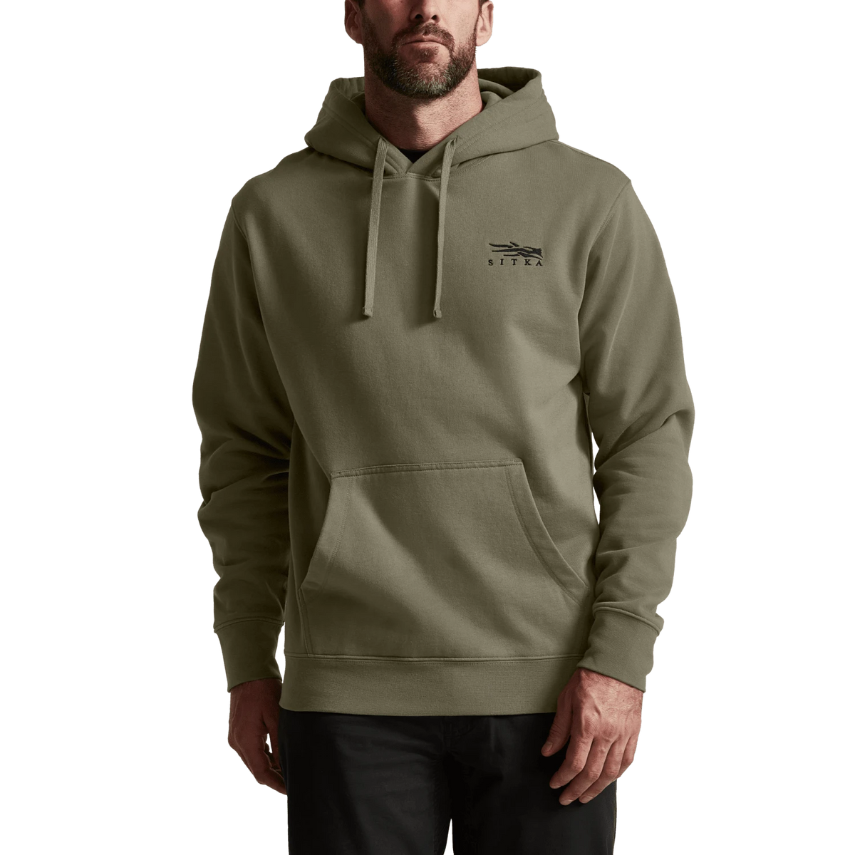 Herb green pullover hoodie with drawstring hood and front kangaroo pocket
