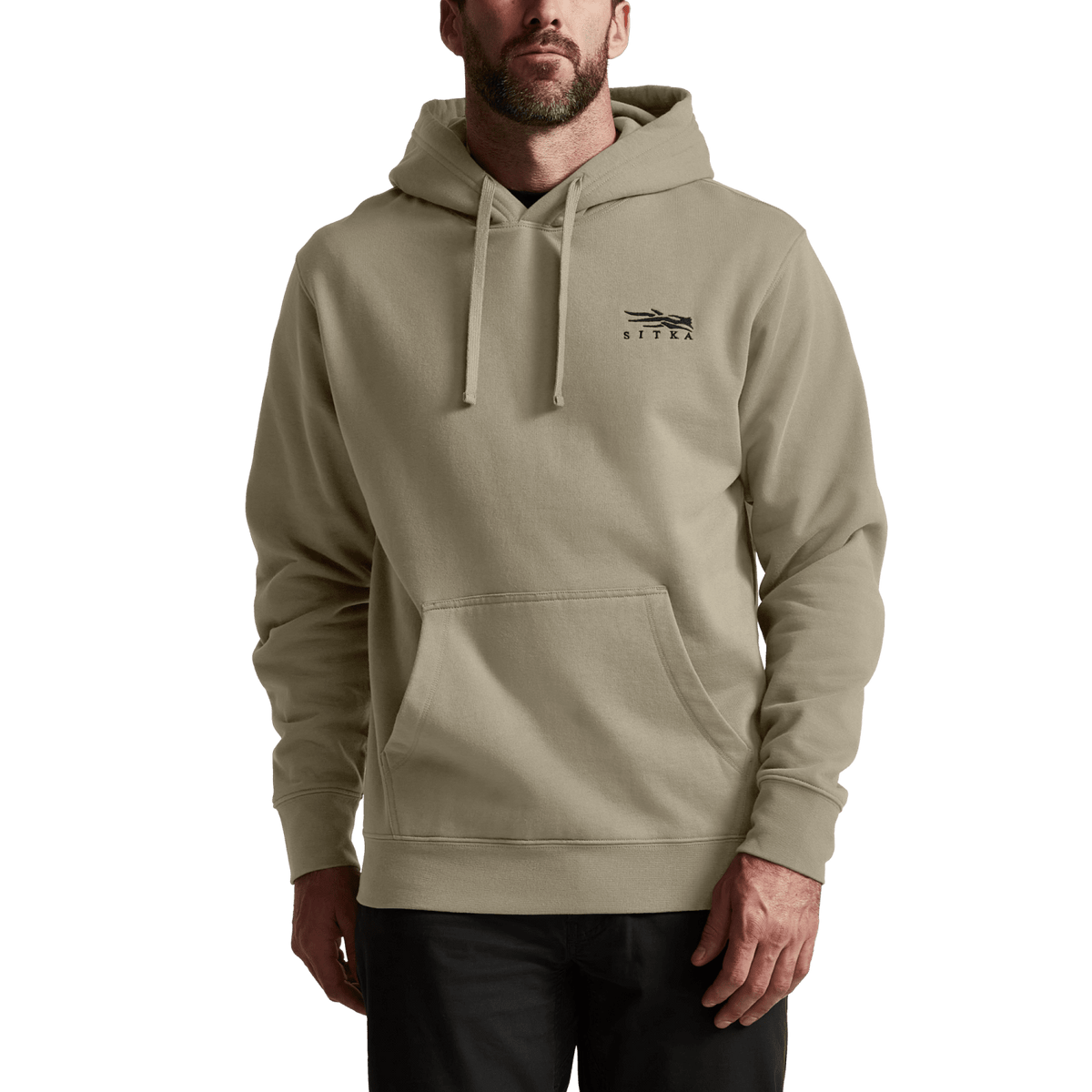 Green pullover hoodie with hood drawstrings and kangaroo pocket