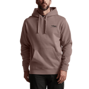 Taupe pullover hoodie with hood, drawstrings, kangaroo pocket; Sitka logo