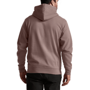 Brown pullover hoodie back view with hood and full-length sleeves