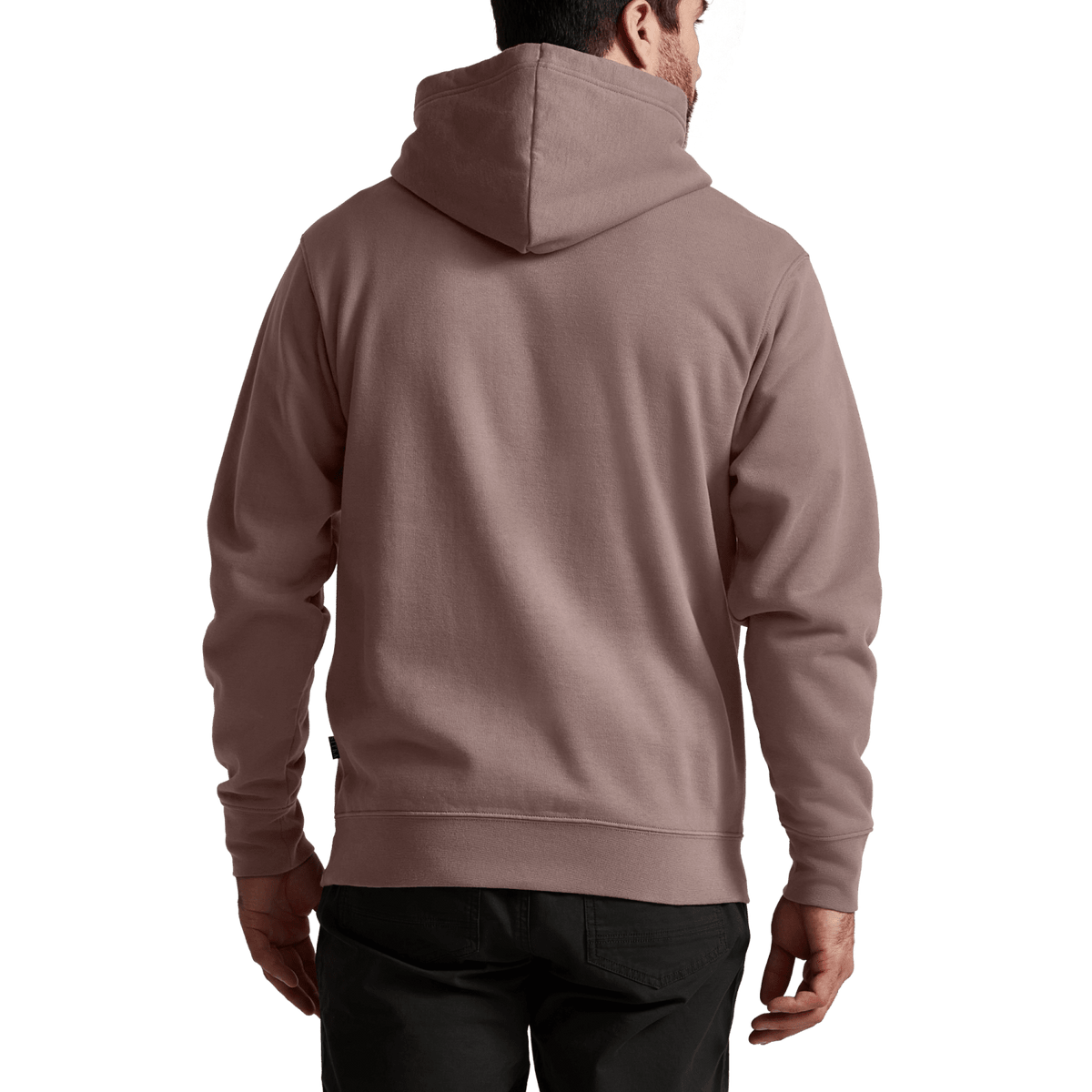 Brown pullover hoodie back view with hood and full-length sleeves