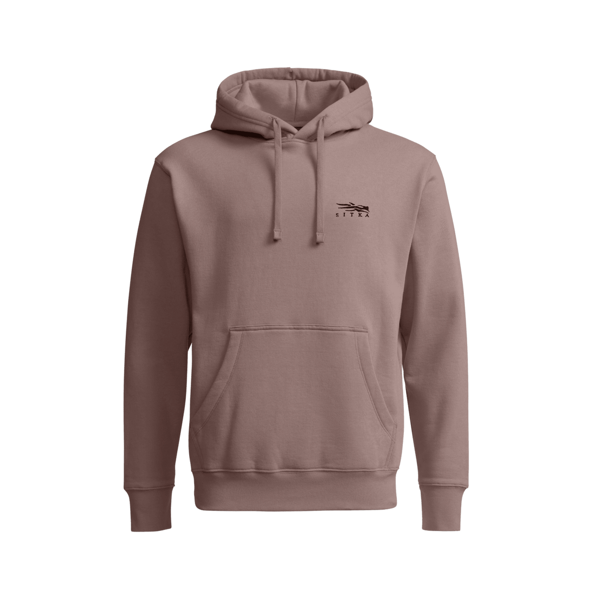Brown pullover hoodie with hood drawstrings and kangaroo pocket