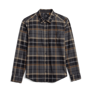 Lightweight plaid flannel shirt, dark gray/khaki plaid, button-front, chest pocket