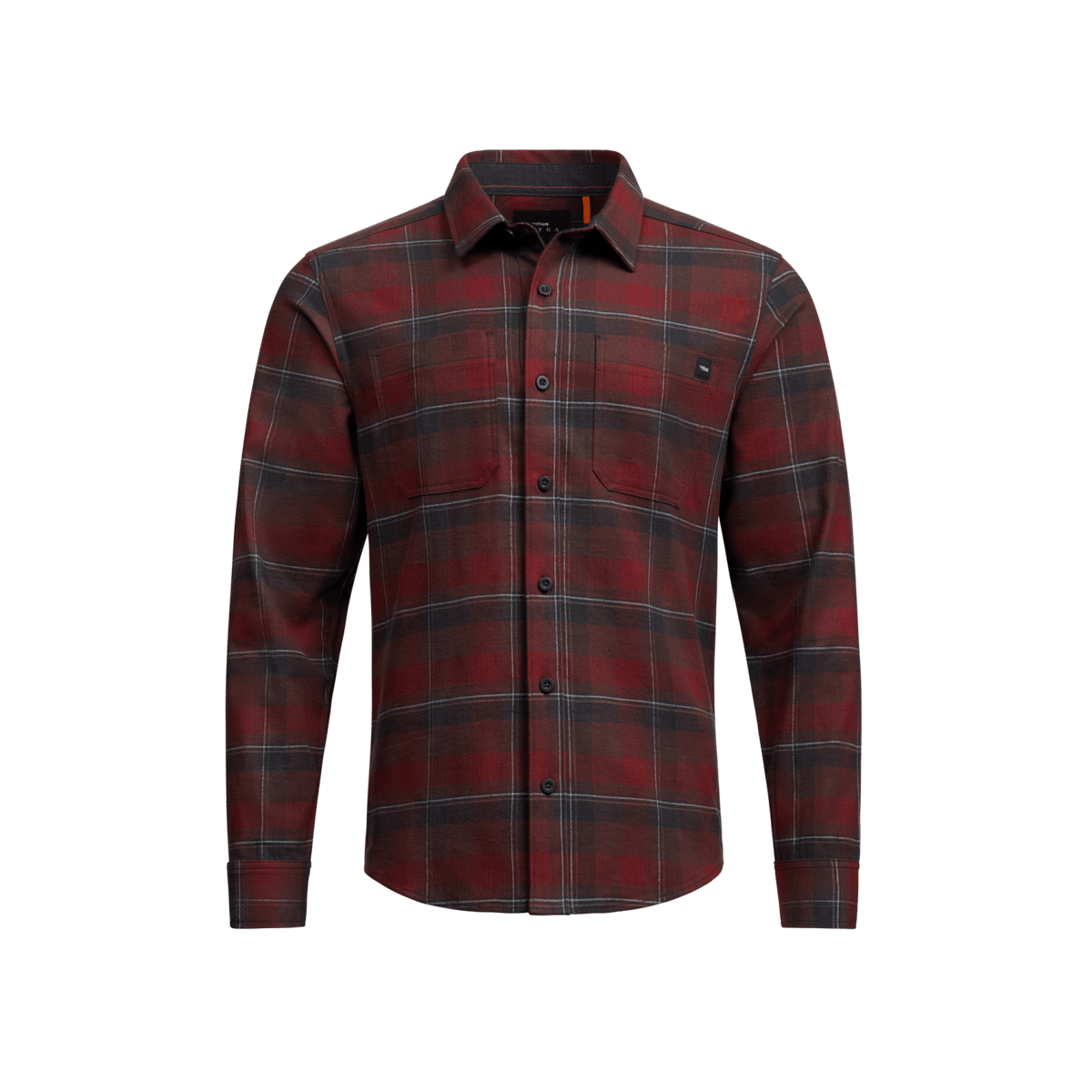 Lightweight flannel shirt in red plaid, long sleeves, button-front closure and chest pocket