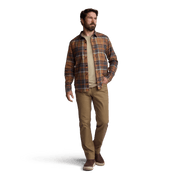 Lightweight plaid flannel shirt, tan and blue plaid, button-front, chest pocket