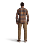 Ashland lightweight flannel shirt back view in brown plaid with long sleeves