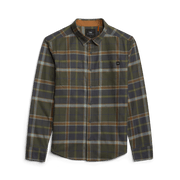 Ashland lightweight flannel shirt in olive plaid, button front and chest pocket detail