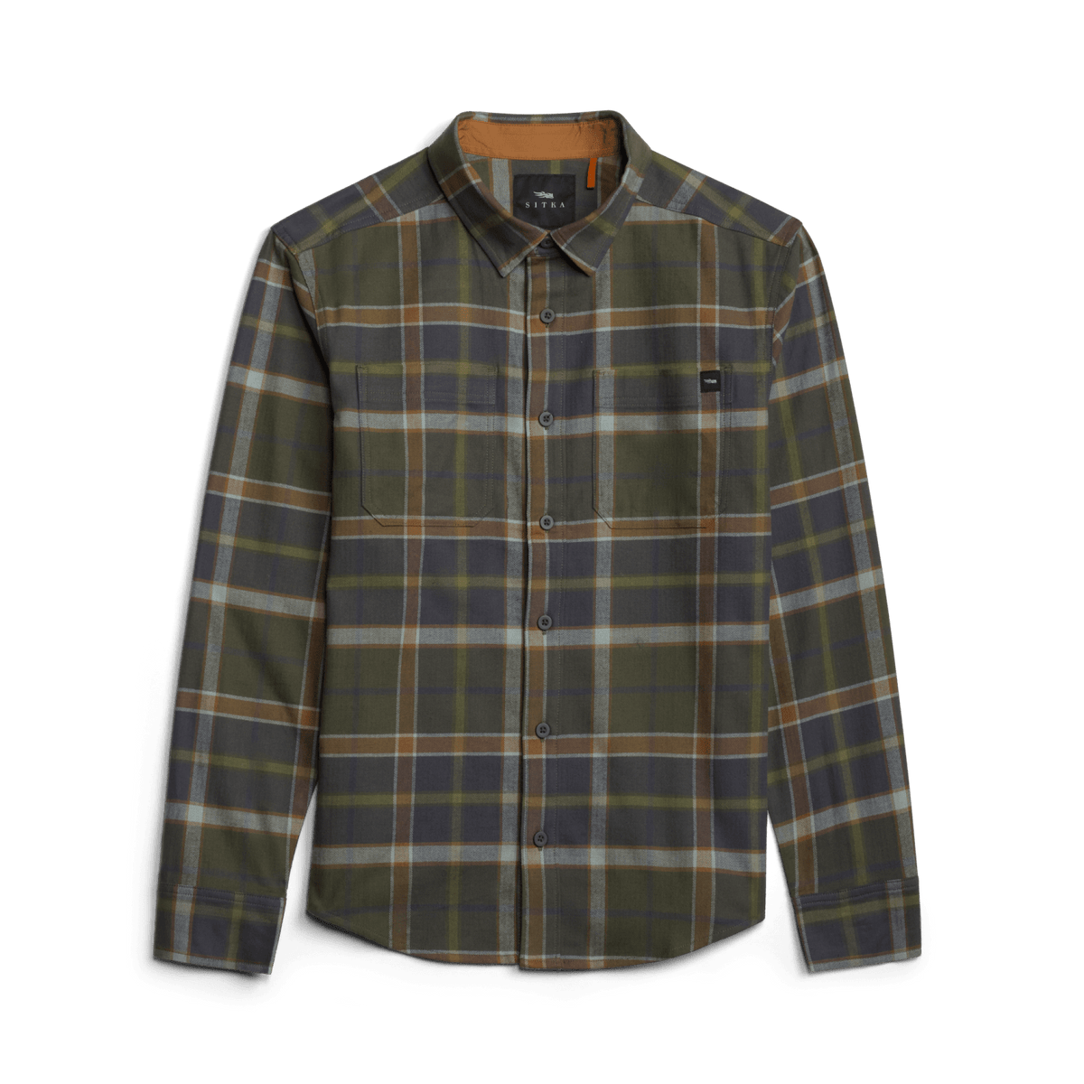 Ashland lightweight flannel shirt in olive plaid, button front and chest pocket detail
