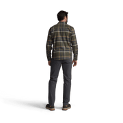 Ashland lightweight flannel shirt back view in dark green plaid, long sleeves