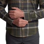Ashland lightweight flannel shirt close-up of brown plaid buttons and cuffs