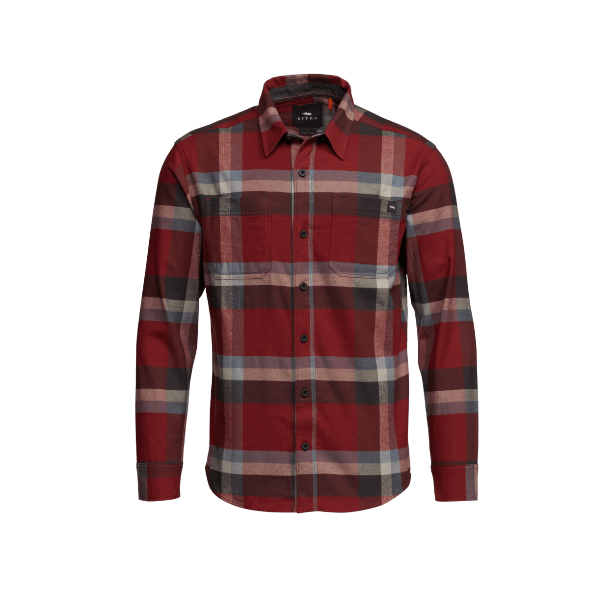 Ashland lightweight flannel shirt in red plaid, button front and chest pocket