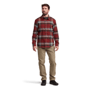 Ashland lightweight flannel shirt in red plaid with long sleeves and chest button pocket