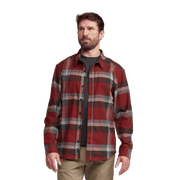Lightweight plaid flannel shirt, red/gray plaid, button-front, chest pocket