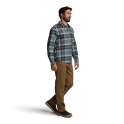 Lightweight flannel shirt in blue plaid, long sleeve button-up with chest pocket