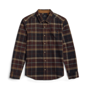 Lightweight plaid flannel button-up shirt with point collar and long sleeves