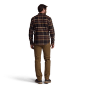 Lightweight plaid flannel shirt shown from the back, long sleeves
