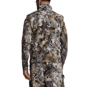 Stratus Vest 2.0 camouflage full-zip vest, back view with stand collar, tan/gray