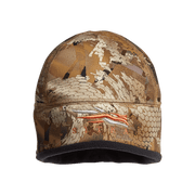 Women’s camouflage beanie with brown and tan animal-print pattern and black cuff