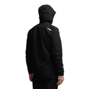 Black Dew Point jacket with hood and back yoke, featuring a small logo on upper back.