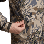 Camouflage jacket sleeve and chest zipper pocket with hand opening