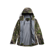 Camouflage waterproof jacket with adjustable hood and full front zipper
