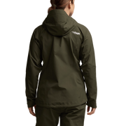 Women's Dew Point jacket, dark green hooded shell with zip front and side pockets
