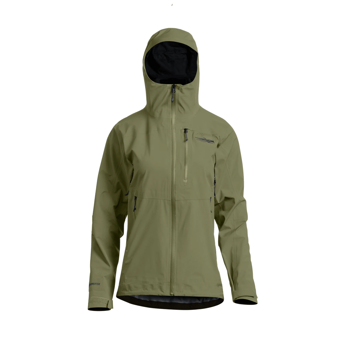 Women's Dew Point jacket, light green hooded shell with zip front and chest pocket
