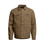 Coyote chore coat with button-up front and two flap chest pockets