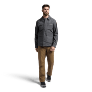 Men’s chore coat in iron grey, front view with multiple pockets and button-up front.