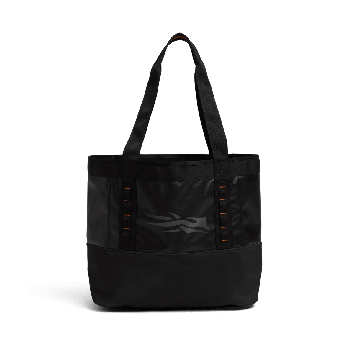 40L black tote bag with front logo panel and vertical side straps