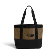 Tan and black 40L tote bag with front logo panel and top carry handles