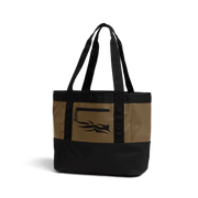 Tan and black 40L tote bag with top handles and front logo graphic