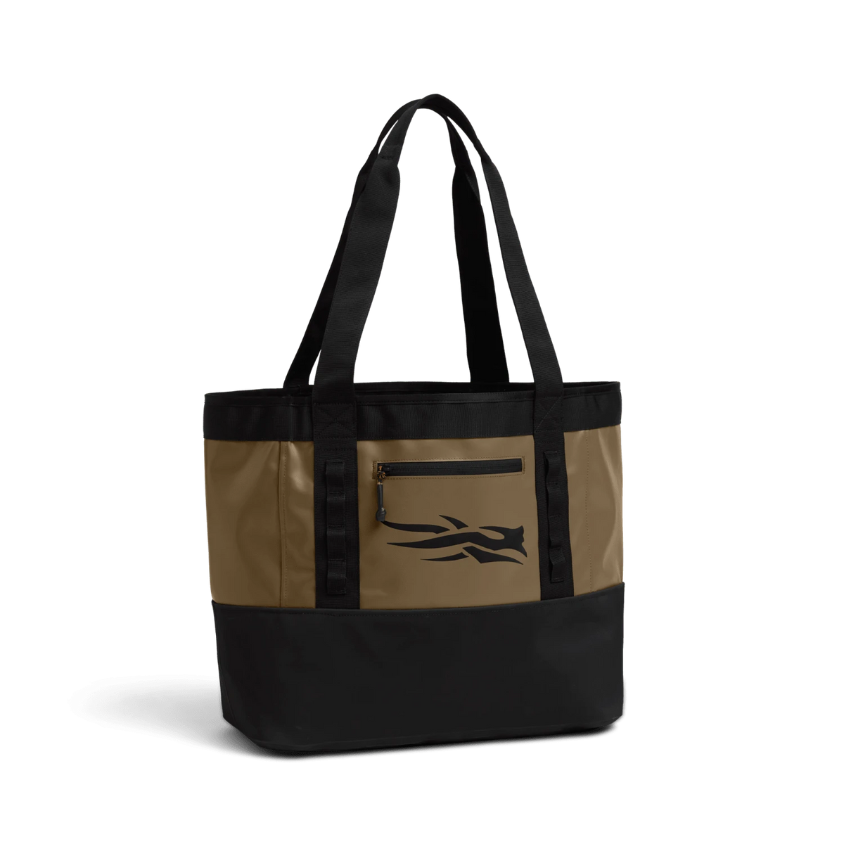 40L tote bag in coyote and black with top handles and side logo panel
